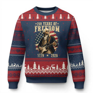 250 Years of Freedom George Washington Rock Star Ugly Christmas Sweater Funny Electric Guitar Player Vintage American Flag 1776 to 2026 Semiquincentennial TS02 Navy Red Print Your Wear