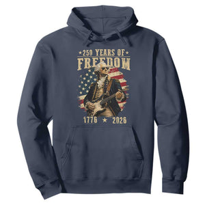 250 Years of Freedom George Washington Rock Star Hoodie Funny Electric Guitar Player Vintage American Flag 1776 to 2026 Semiquincentennial TS02 Navy Print Your Wear