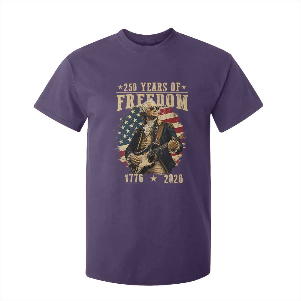 250 Years of Freedom George Washington Rock Star T Shirt For Kid Funny Electric Guitar Player Vintage American Flag 1776 to 2026 Semiquincentennial TS02 Purple Print Your Wear