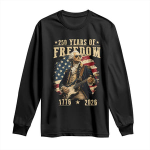250 Years of Freedom George Washington Rock Star Long Sleeve Shirt Funny Electric Guitar Player Vintage American Flag 1776 to 2026 Semiquincentennial TS02 Black Print Your Wear