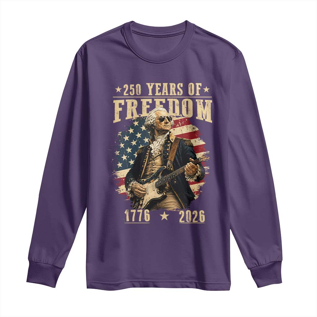 250 Years of Freedom George Washington Rock Star Long Sleeve Shirt Funny Electric Guitar Player Vintage American Flag 1776 to 2026 Semiquincentennial TS02 Purple Print Your Wear