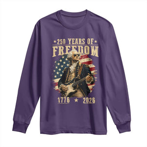 250 Years of Freedom George Washington Rock Star Long Sleeve Shirt Funny Electric Guitar Player Vintage American Flag 1776 to 2026 Semiquincentennial TS02 Purple Print Your Wear