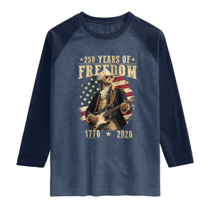 250 Years of Freedom George Washington Rock Star Raglan Shirt Funny Electric Guitar Player Vintage American Flag 1776 to 2026 Semiquincentennial TS02 Heather Denim Navy Print Your Wear