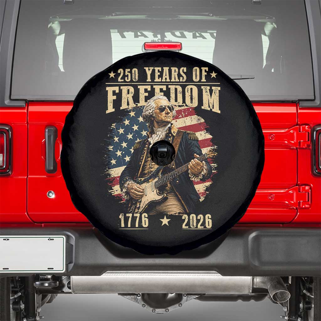 250 Years of Freedom George Washington Rock Star Spare Tire Cover Funny Electric Guitar Player Vintage American Flag 1776 to 2026 Semiquincentennial
