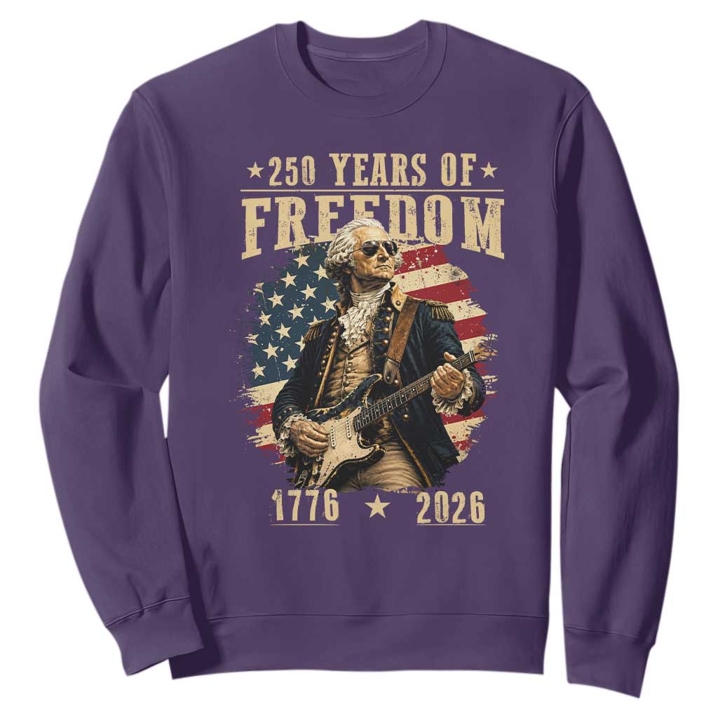 250 Years of Freedom George Washington Rock Star Sweatshirt Funny Electric Guitar Player Vintage American Flag 1776 to 2026 Semiquincentennial TS02 Purple Print Your Wear