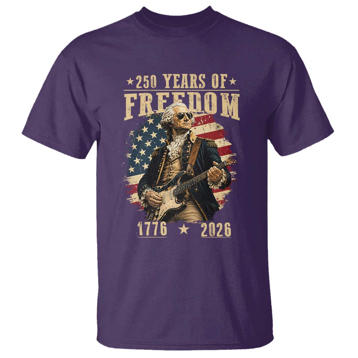 250 Years of Freedom George Washington Rock Star T Shirt Funny Electric Guitar Player Vintage American Flag 1776 to 2026 Semiquincentennial TS02 Purple Print Your Wear