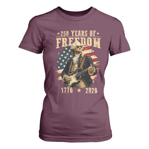 250 Years of Freedom George Washington Rock Star T Shirt For Women Funny Electric Guitar Player Vintage American Flag 1776 to 2026 Semiquincentennial TS02 Maroon Print Your Wear