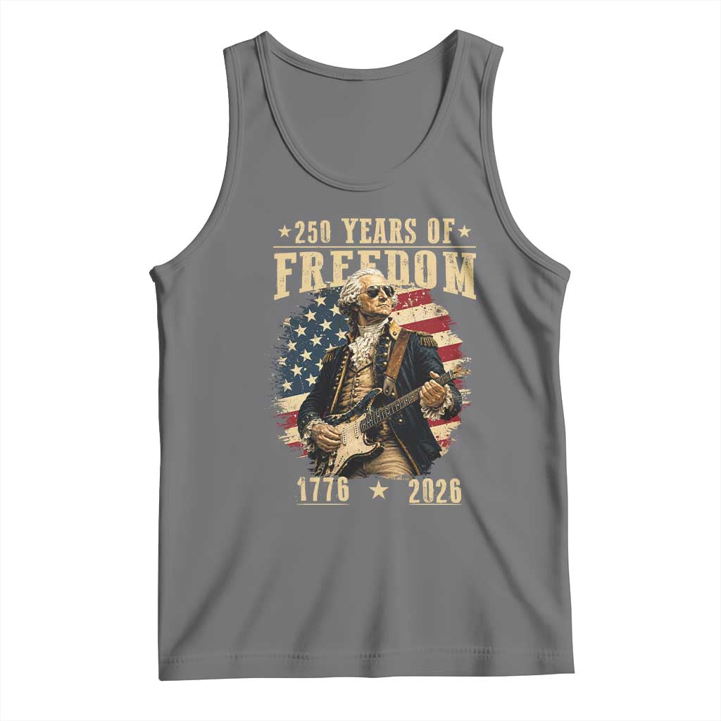 250 Years of Freedom George Washington Rock Star Tank Top Funny Electric Guitar Player Vintage American Flag 1776 to 2026 Semiquincentennial TS02 Black Heather Print Your Wear