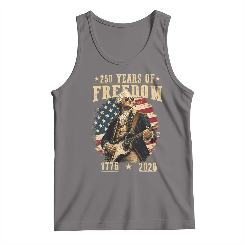 250 Years of Freedom George Washington Rock Star Tank Top Funny Electric Guitar Player Vintage American Flag 1776 to 2026 Semiquincentennial TS02 Deep Heather Print Your Wear