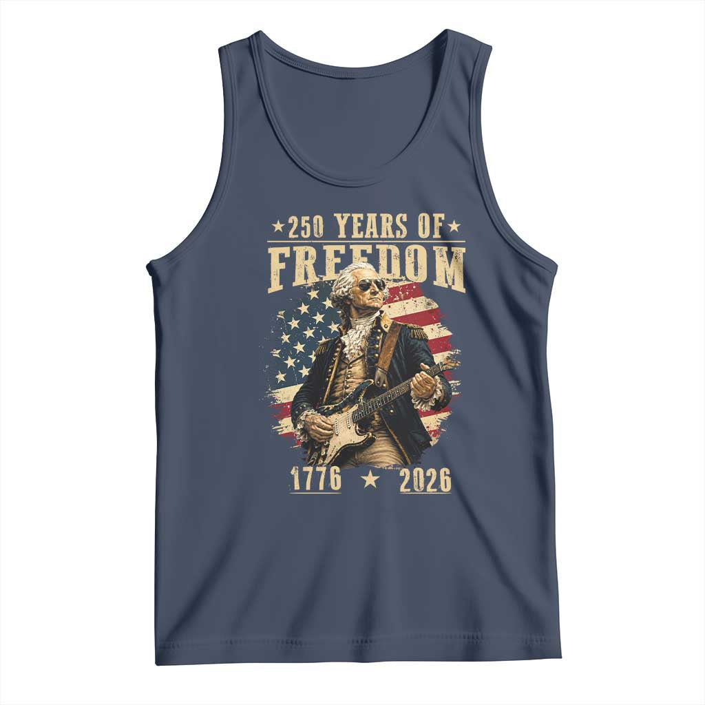 250 Years of Freedom George Washington Rock Star Tank Top Funny Electric Guitar Player Vintage American Flag 1776 to 2026 Semiquincentennial TS02 Navy Print Your Wear