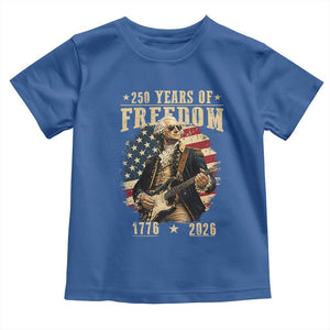 250 Years of Freedom George Washington Rock Star Toddler T Shirt Funny Electric Guitar Player Vintage American Flag 1776 to 2026 Semiquincentennial TS02 Royal Blue Print Your Wear