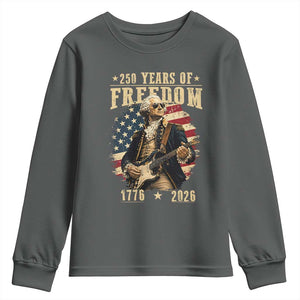 250 Years of Freedom George Washington Rock Star Youth Sweatshirt Funny Electric Guitar Player Vintage American Flag 1776 to 2026 Semiquincentennial TS02 Dark Heather Print Your Wear
