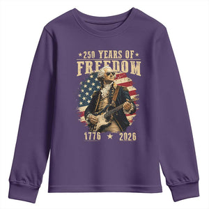 250 Years of Freedom George Washington Rock Star Youth Sweatshirt Funny Electric Guitar Player Vintage American Flag 1776 to 2026 Semiquincentennial TS02 Purple Print Your Wear