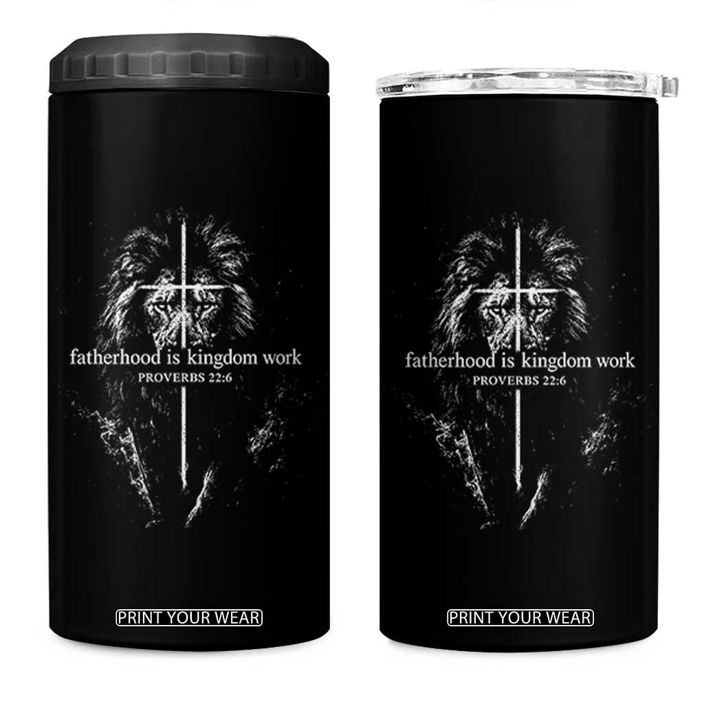 Christian Dad Lion of Judah Cross Spiritual Warrior 4 in 1 Can Cooler Tumbler Fatherhood Is Kingdom Work Proverbs 22:6 Religious Fathers Day
