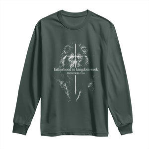 Christian Dad Lion of Judah Cross Spiritual Warrior Long Sleeve Shirt Fatherhood Is Kingdom Work Proverbs 22:6 Religious Fathers Day