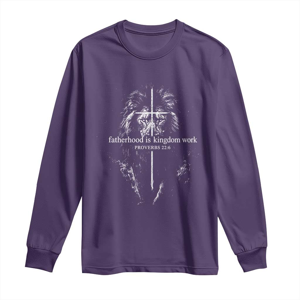 Christian Dad Lion of Judah Cross Spiritual Warrior Long Sleeve Shirt Fatherhood Is Kingdom Work Proverbs 22:6 Religious Fathers Day