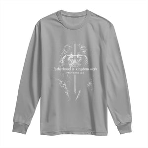 Christian Dad Lion of Judah Cross Spiritual Warrior Long Sleeve Shirt Fatherhood Is Kingdom Work Proverbs 22:6 Religious Fathers Day