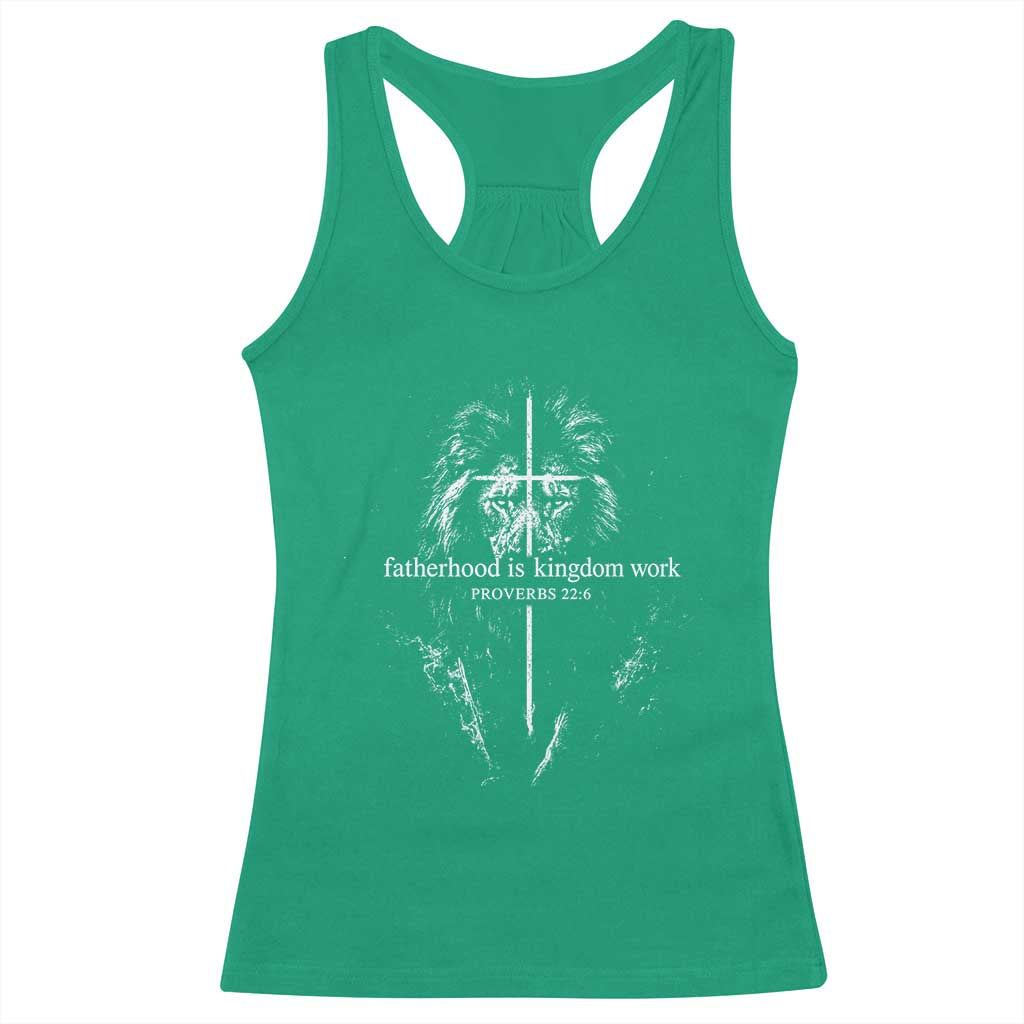 Christian Dad Lion of Judah Cross Spiritual Warrior Racerback Tank Top Fatherhood Is Kingdom Work Proverbs 22:6 Religious Fathers Day