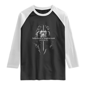 Christian Dad Lion of Judah Cross Spiritual Warrior Raglan Shirt Fatherhood Is Kingdom Work Proverbs 22:6 Religious Fathers Day