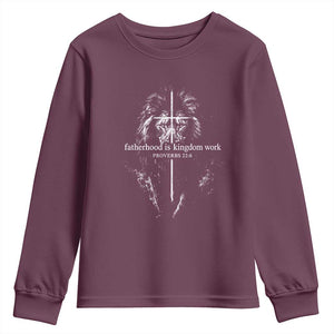 Christian Dad Lion of Judah Cross Spiritual Warrior Youth Sweatshirt Fatherhood Is Kingdom Work Proverbs 22:6 Religious Fathers Day