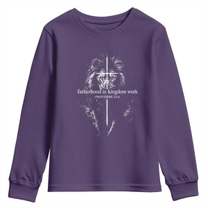 Christian Dad Lion of Judah Cross Spiritual Warrior Youth Sweatshirt Fatherhood Is Kingdom Work Proverbs 22:6 Religious Fathers Day