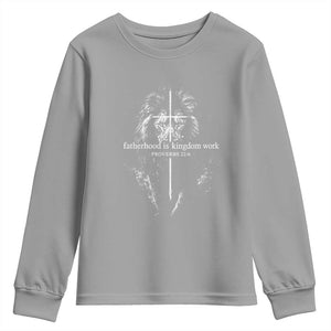 Christian Dad Lion of Judah Cross Spiritual Warrior Youth Sweatshirt Fatherhood Is Kingdom Work Proverbs 22:6 Religious Fathers Day
