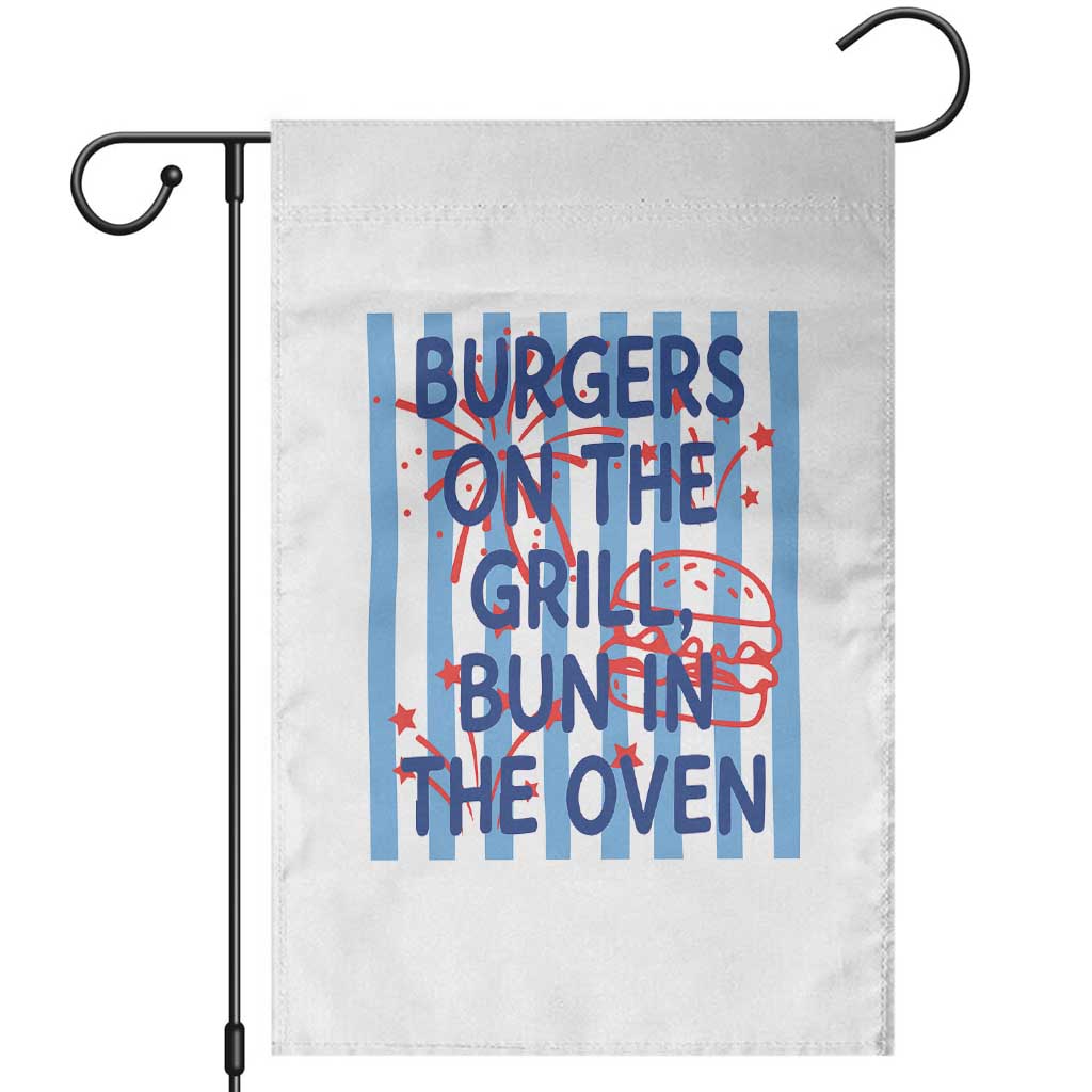 Patriotic 4th of July Pregnancy Announcement Preppy Style Garden Flag Burgers On The Grill Bun In The Oven Summer BBQ TS02 White Print Your Wear