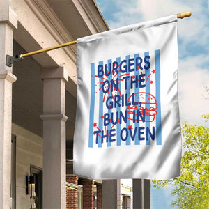 Patriotic 4th of July Pregnancy Announcement Preppy Style Garden Flag Burgers On The Grill Bun In The Oven Summer BBQ