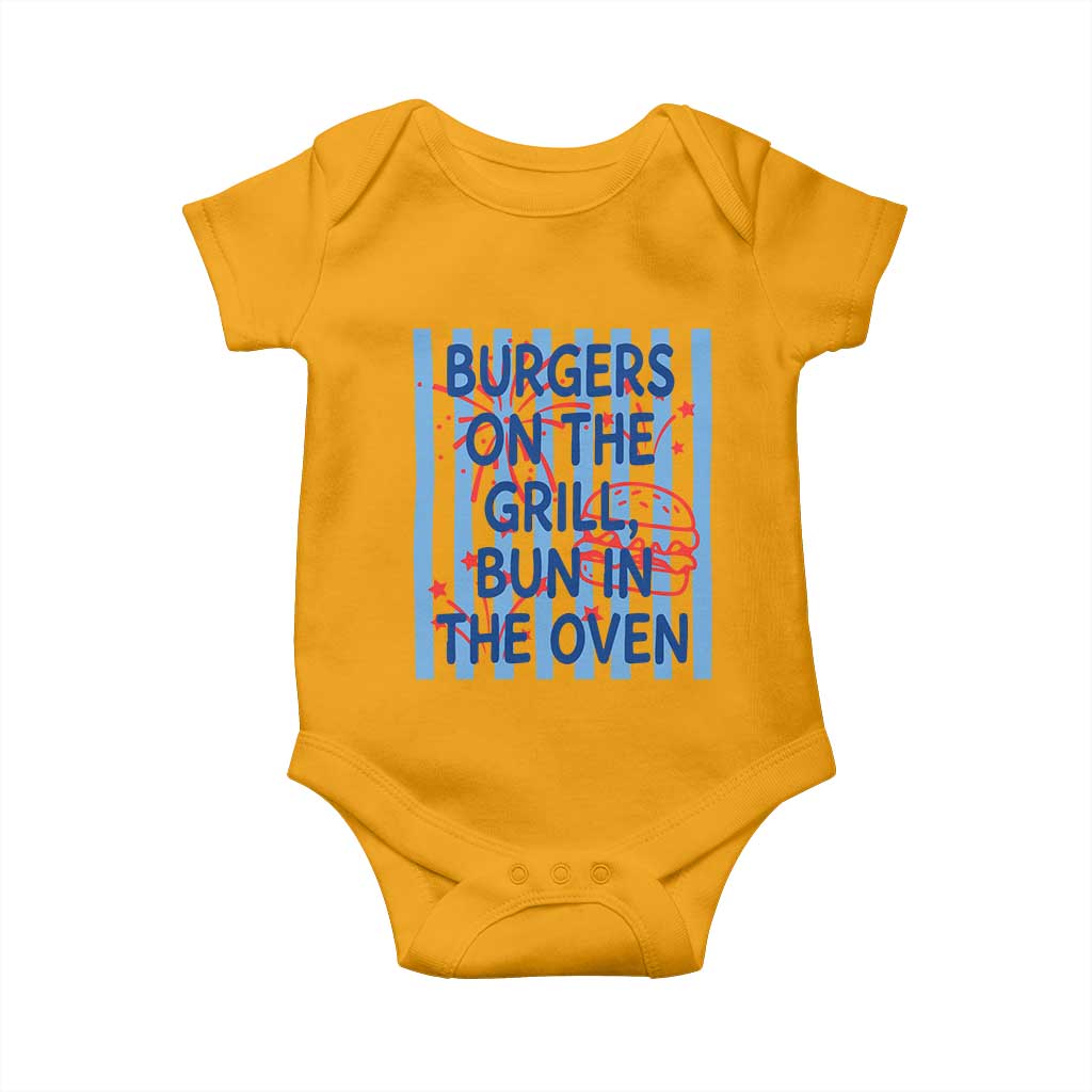 Patriotic 4th of July Pregnancy Announcement Preppy Style Baby Onesie Burgers On The Grill Bun In The Oven Summer BBQ