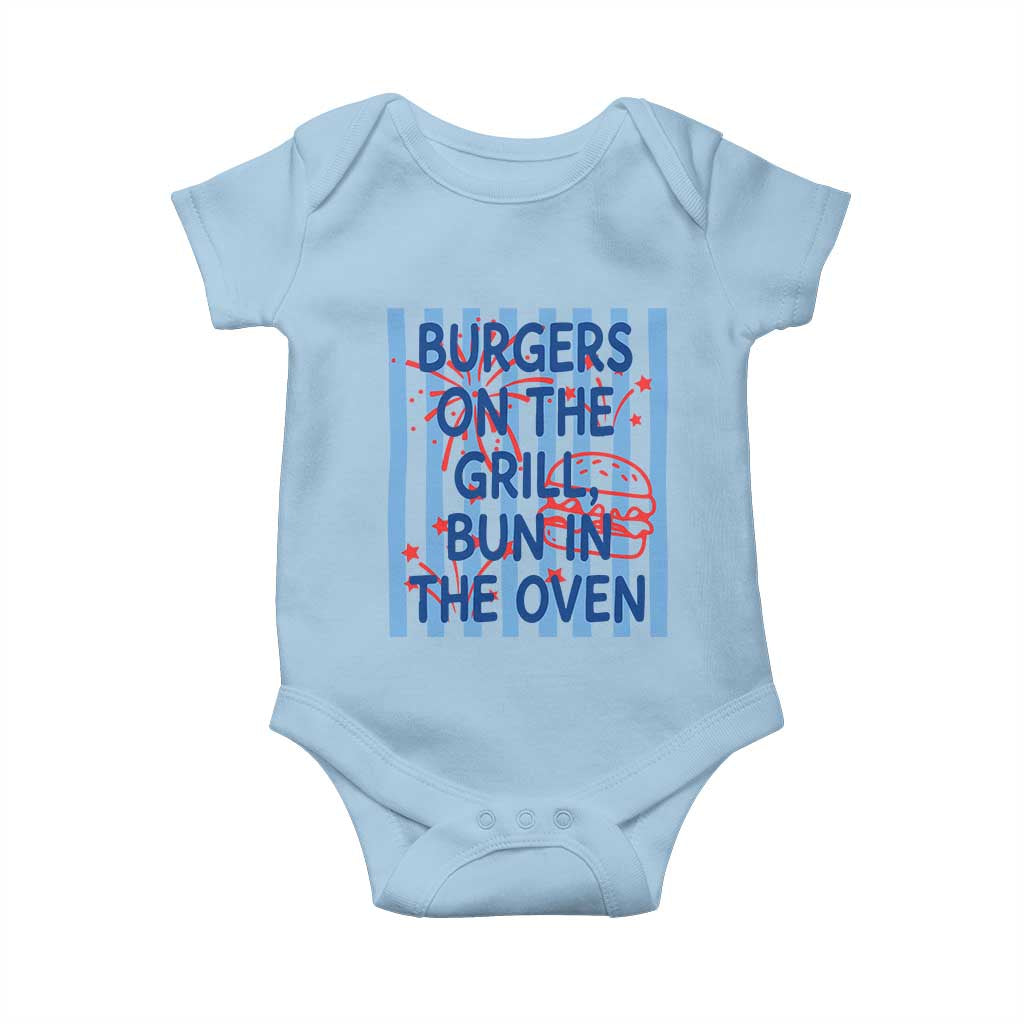 Patriotic 4th of July Pregnancy Announcement Preppy Style Baby Onesie Burgers On The Grill Bun In The Oven Summer BBQ