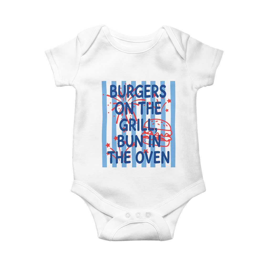 Patriotic 4th of July Pregnancy Announcement Preppy Style Baby Onesie Burgers On The Grill Bun In The Oven Summer BBQ