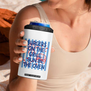Patriotic 4th of July Pregnancy Announcement Preppy Style 4 in 1 Can Cooler Tumbler Burgers On The Grill Bun In The Oven Summer BBQ