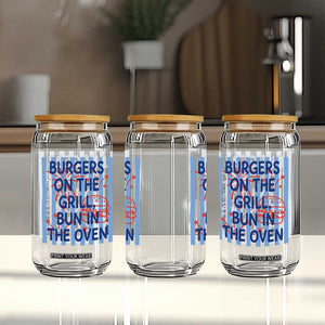 Patriotic 4th of July Pregnancy Announcement Preppy Style Glass Can Burgers On The Grill Bun In The Oven Summer BBQ
