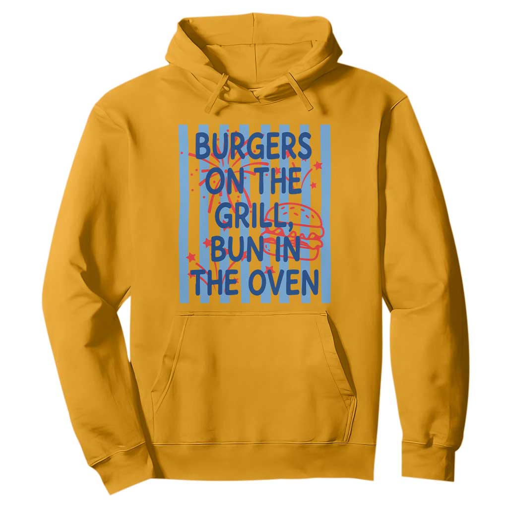 Patriotic 4th of July Pregnancy Announcement Preppy Style Hoodie Burgers On The Grill Bun In The Oven Summer BBQ