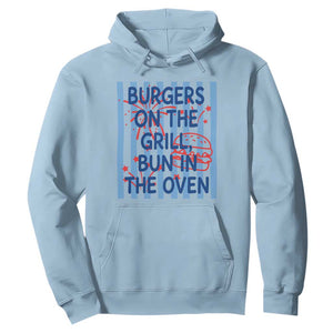 Patriotic 4th of July Pregnancy Announcement Preppy Style Hoodie Burgers On The Grill Bun In The Oven Summer BBQ