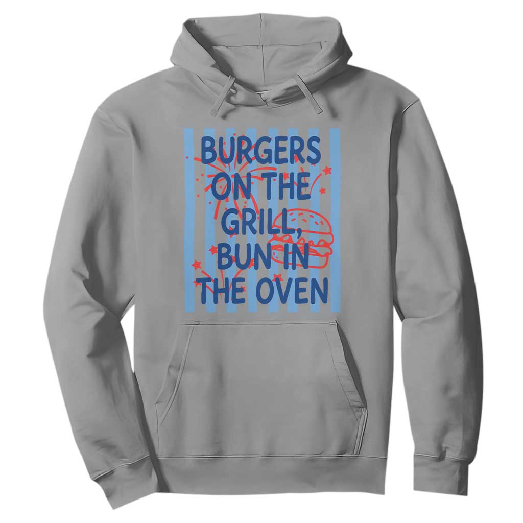 Patriotic 4th of July Pregnancy Announcement Preppy Style Hoodie Burgers On The Grill Bun In The Oven Summer BBQ
