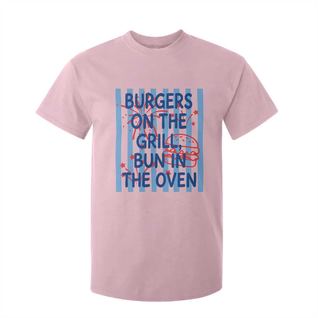 Patriotic 4th of July Pregnancy Announcement Preppy Style T Shirt For Kid Burgers On The Grill Bun In The Oven Summer BBQ