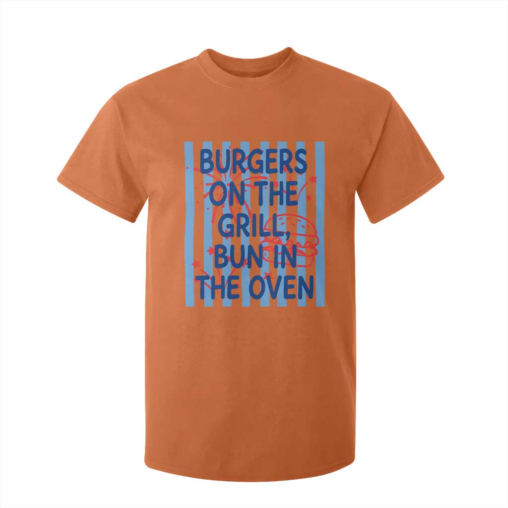 Patriotic 4th of July Pregnancy Announcement Preppy Style T Shirt For Kid Burgers On The Grill Bun In The Oven Summer BBQ