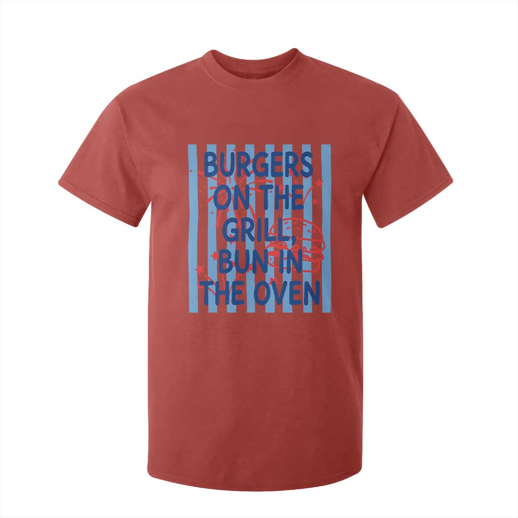Patriotic 4th of July Pregnancy Announcement Preppy Style T Shirt For Kid Burgers On The Grill Bun In The Oven Summer BBQ