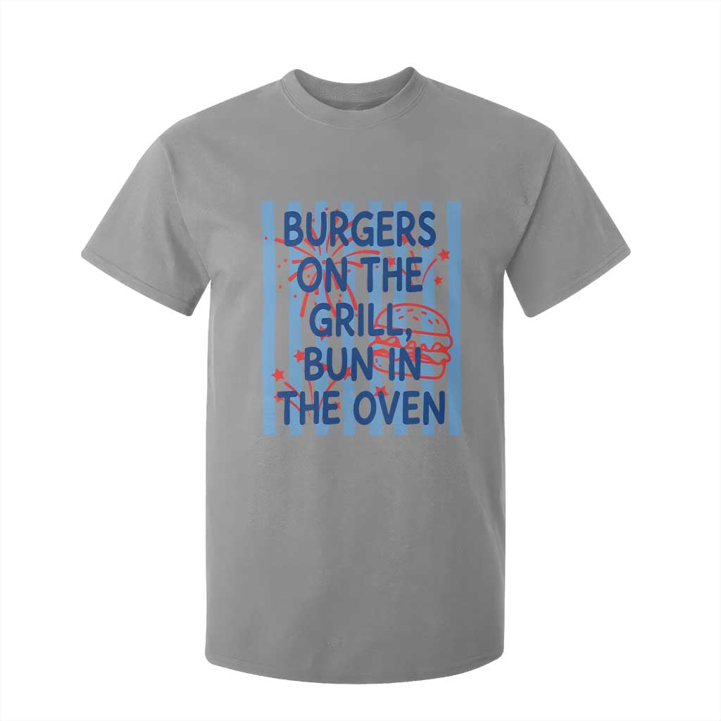 Patriotic 4th of July Pregnancy Announcement Preppy Style T Shirt For Kid Burgers On The Grill Bun In The Oven Summer BBQ