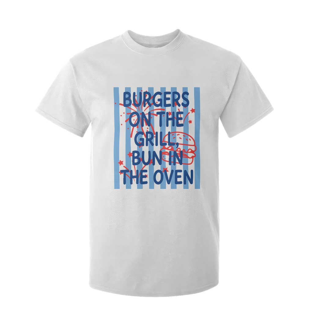 Patriotic 4th of July Pregnancy Announcement Preppy Style T Shirt For Kid Burgers On The Grill Bun In The Oven Summer BBQ