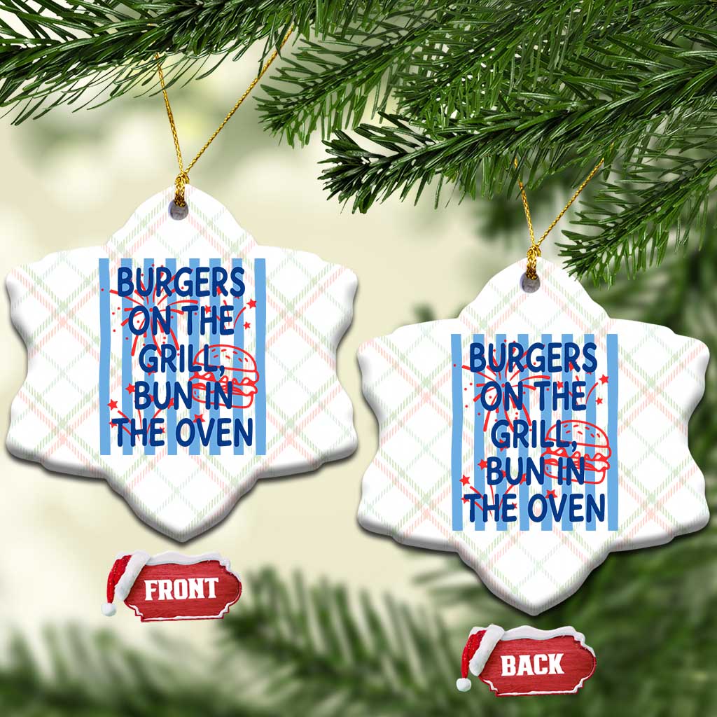 Patriotic 4th of July Pregnancy Announcement Preppy Style Ceramic Ornament Burgers On The Grill Bun In The Oven Summer BBQ