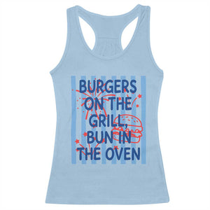Patriotic 4th of July Pregnancy Announcement Preppy Style Racerback Tank Top Burgers On The Grill Bun In The Oven Summer BBQ