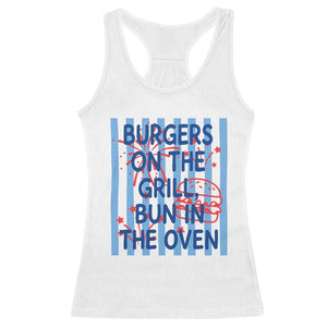 Patriotic 4th of July Pregnancy Announcement Preppy Style Racerback Tank Top Burgers On The Grill Bun In The Oven Summer BBQ