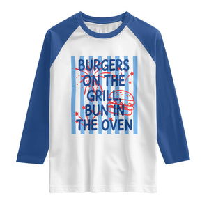 Patriotic 4th of July Pregnancy Announcement Preppy Style Raglan Shirt Burgers On The Grill Bun In The Oven Summer BBQ