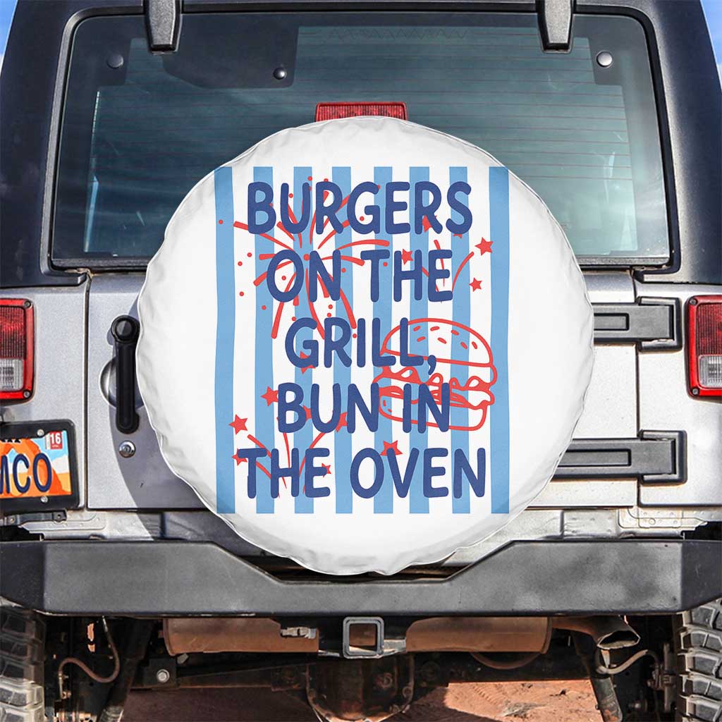 Patriotic 4th of July Pregnancy Announcement Preppy Style Spare Tire Cover Burgers On The Grill Bun In The Oven Summer BBQ
