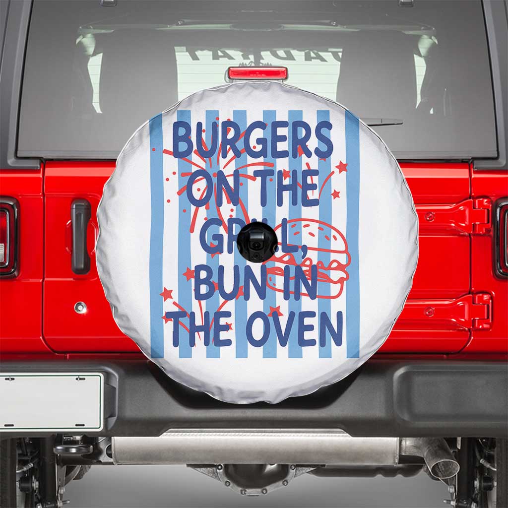 Patriotic 4th of July Pregnancy Announcement Preppy Style Spare Tire Cover Burgers On The Grill Bun In The Oven Summer BBQ