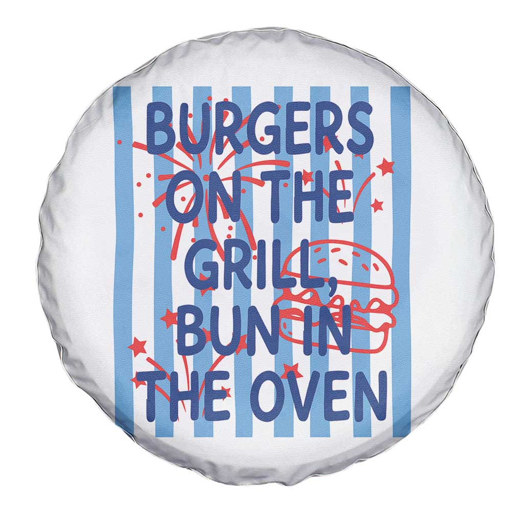 Patriotic 4th of July Pregnancy Announcement Preppy Style Spare Tire Cover Burgers On The Grill Bun In The Oven Summer BBQ