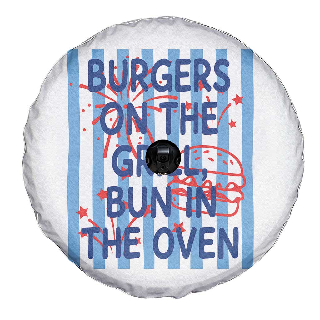 Patriotic 4th of July Pregnancy Announcement Preppy Style Spare Tire Cover Burgers On The Grill Bun In The Oven Summer BBQ