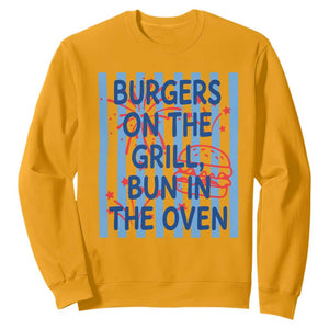 Patriotic 4th of July Pregnancy Announcement Preppy Style Sweatshirt Burgers On The Grill Bun In The Oven Summer BBQ